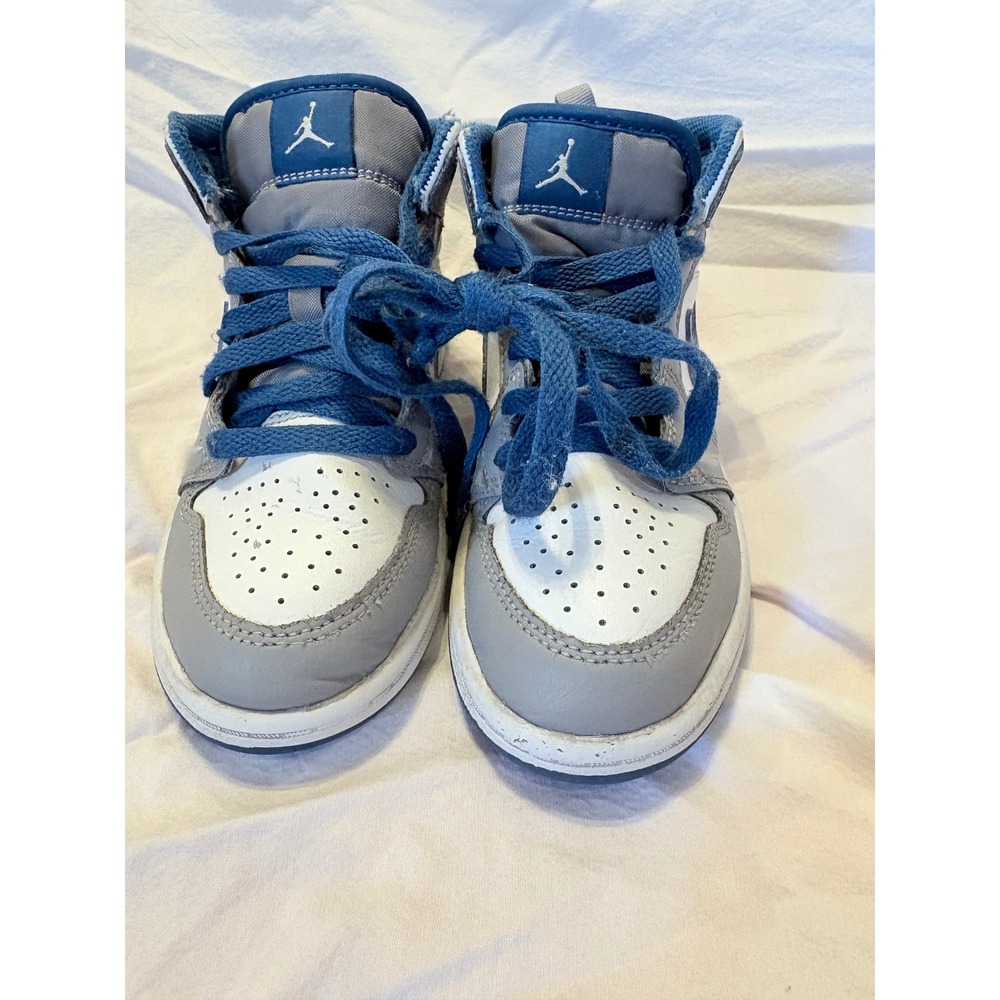 Nike Air Jordan 1 Mid SE jr Shoes White Grey Blue TD Size 7C‎